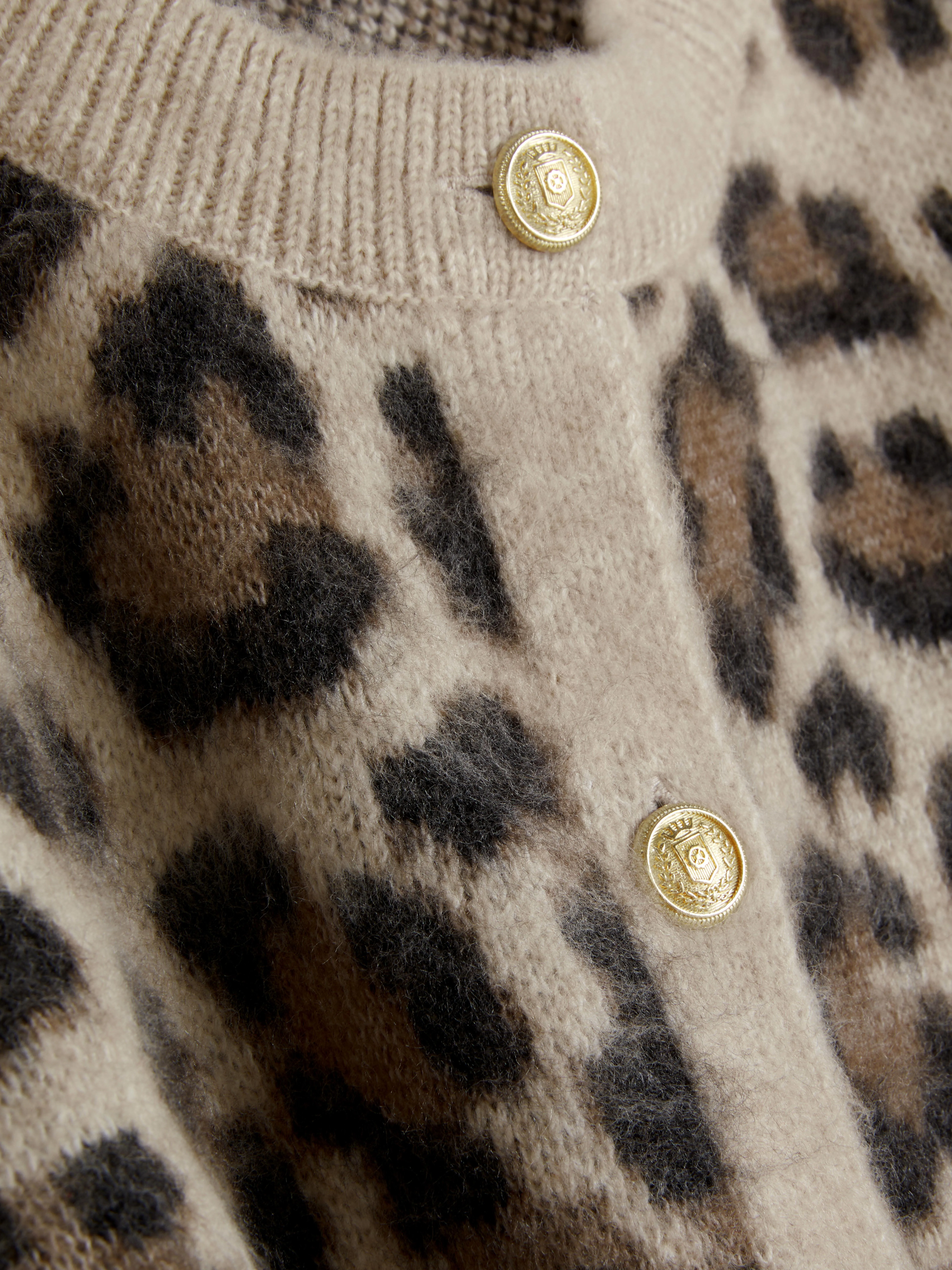 Cardigan girocollo con stampa leopardata