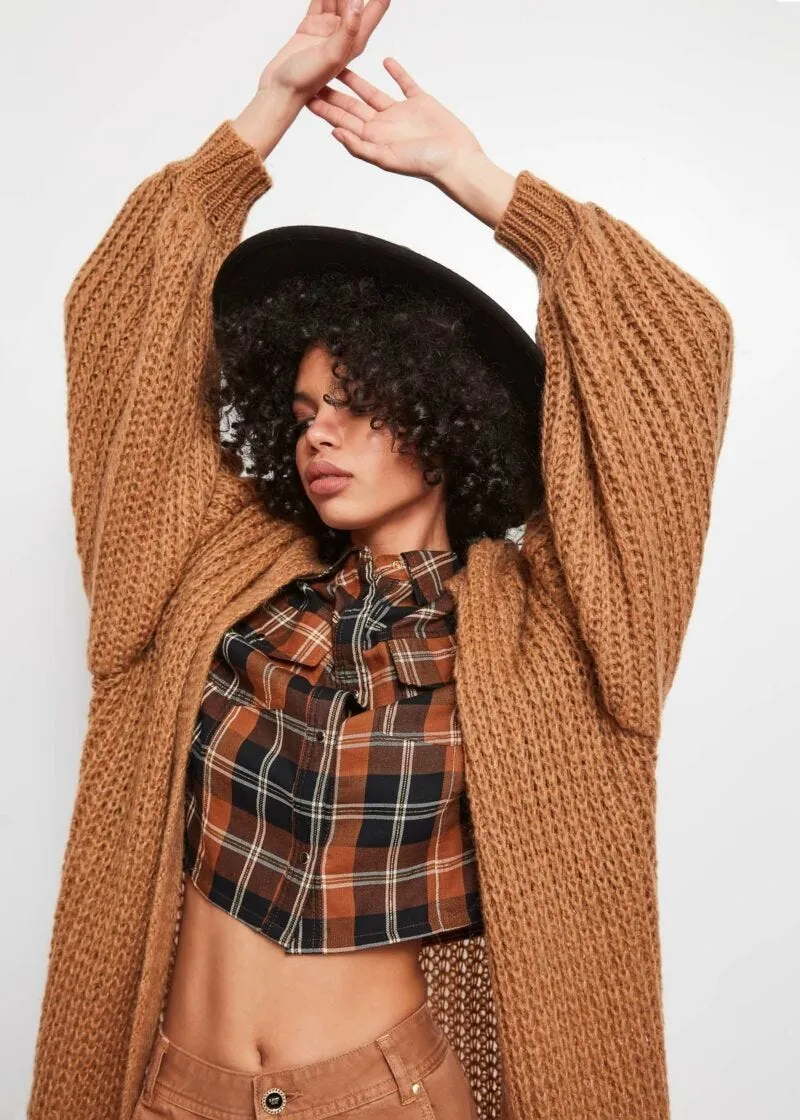 Cardigan lungo in misto lana e mohair