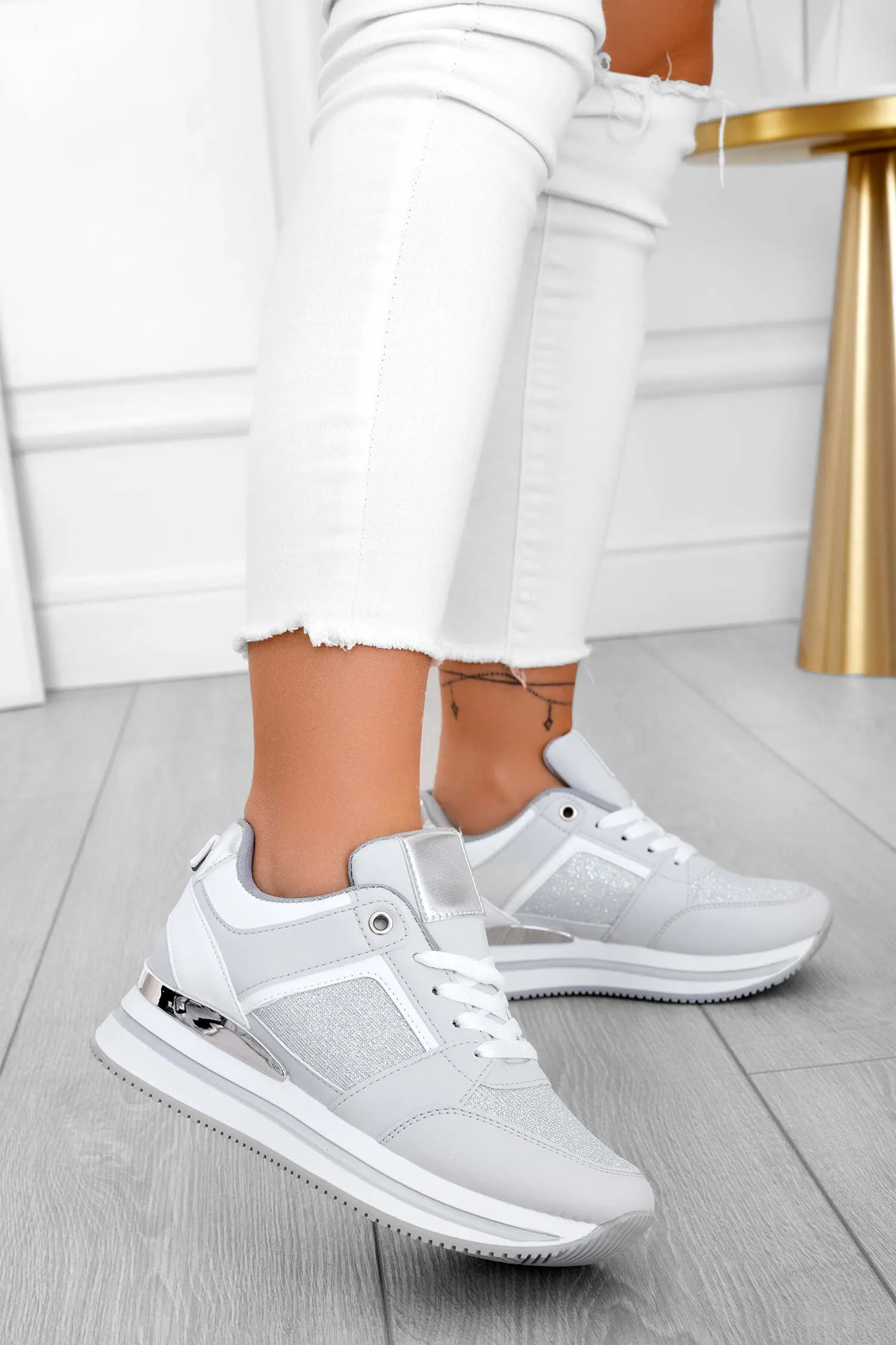 CRISTY - Sneakers argento con inserti laminati