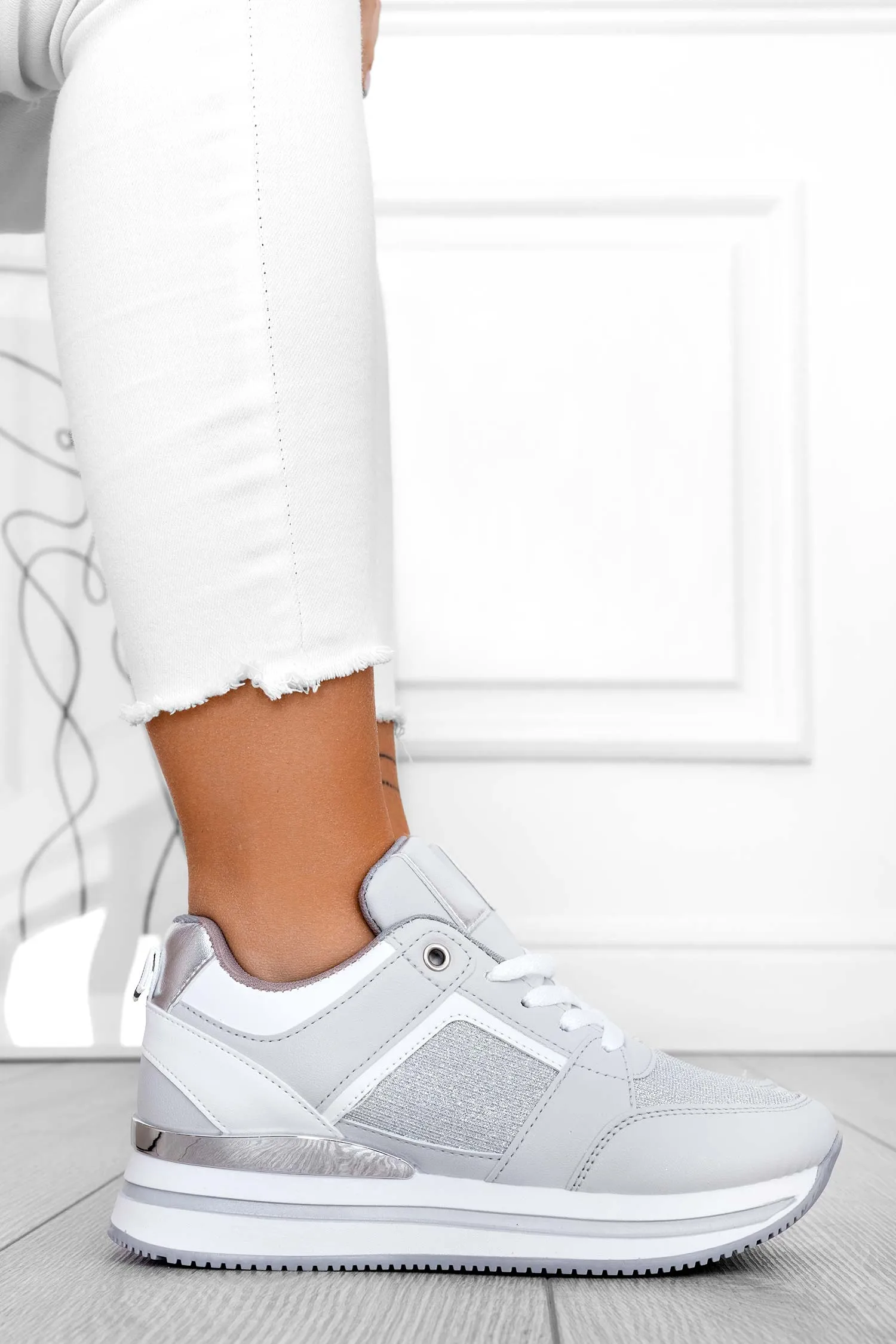 CRISTY - Sneakers argento con inserti laminati