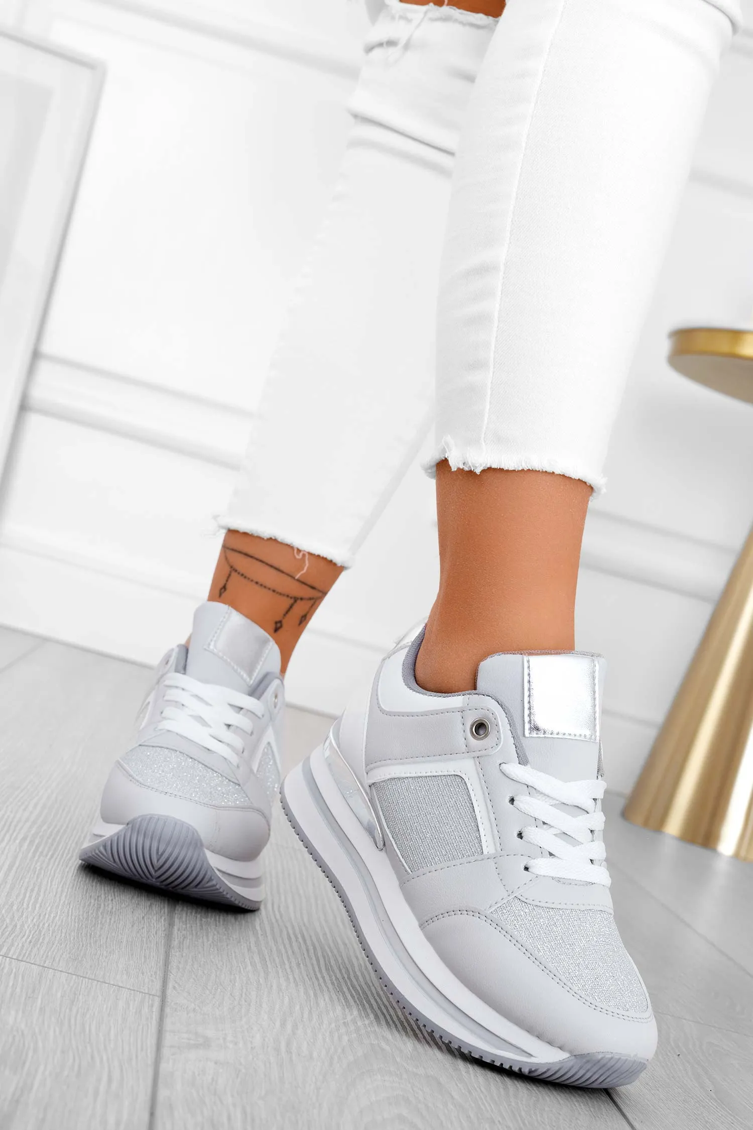 CRISTY - Sneakers argento con inserti laminati