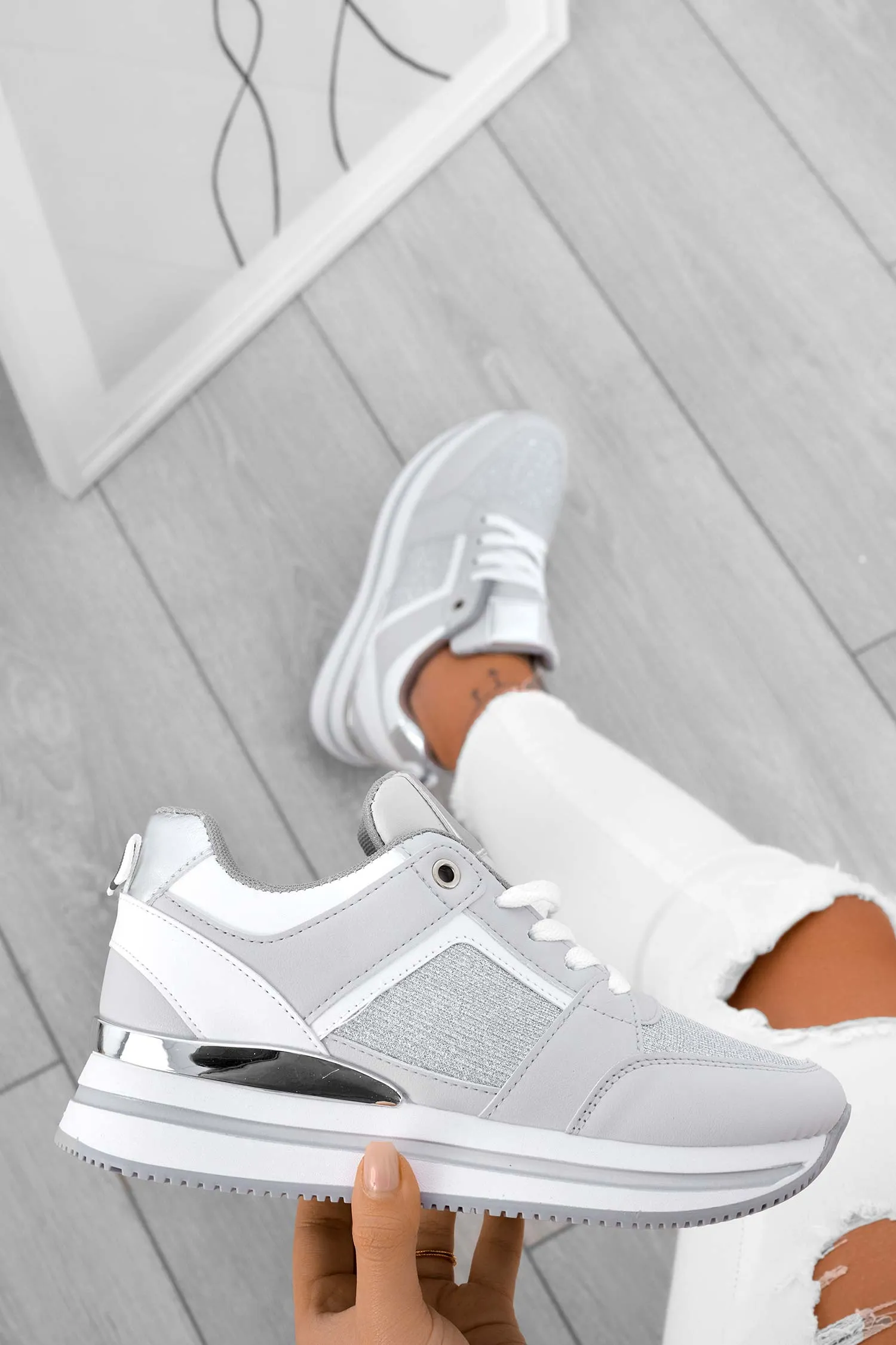 CRISTY - Sneakers argento con inserti laminati
