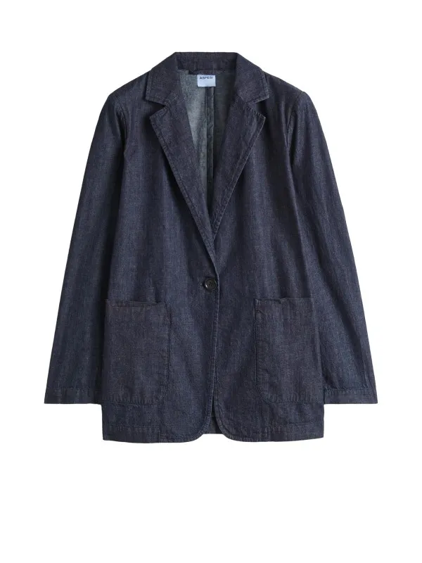 Denim-effect single-breasted jacket