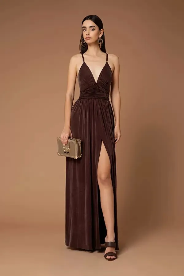 ELISABETTA FRANCHI Abito red carpet con spalline intrecciate