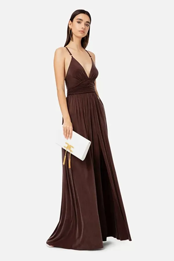 ELISABETTA FRANCHI Abito red carpet con spalline intrecciate