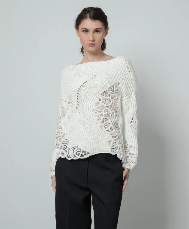 Ermanno Scervino Maglione bianco traforato con pizzo D445M325APMWN