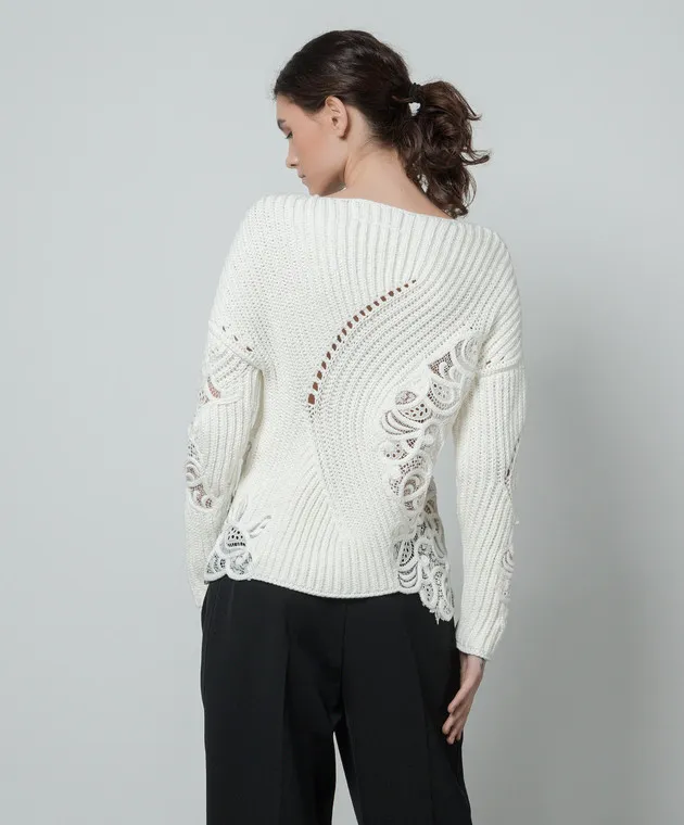 Ermanno Scervino Maglione bianco traforato con pizzo D445M325APMWN