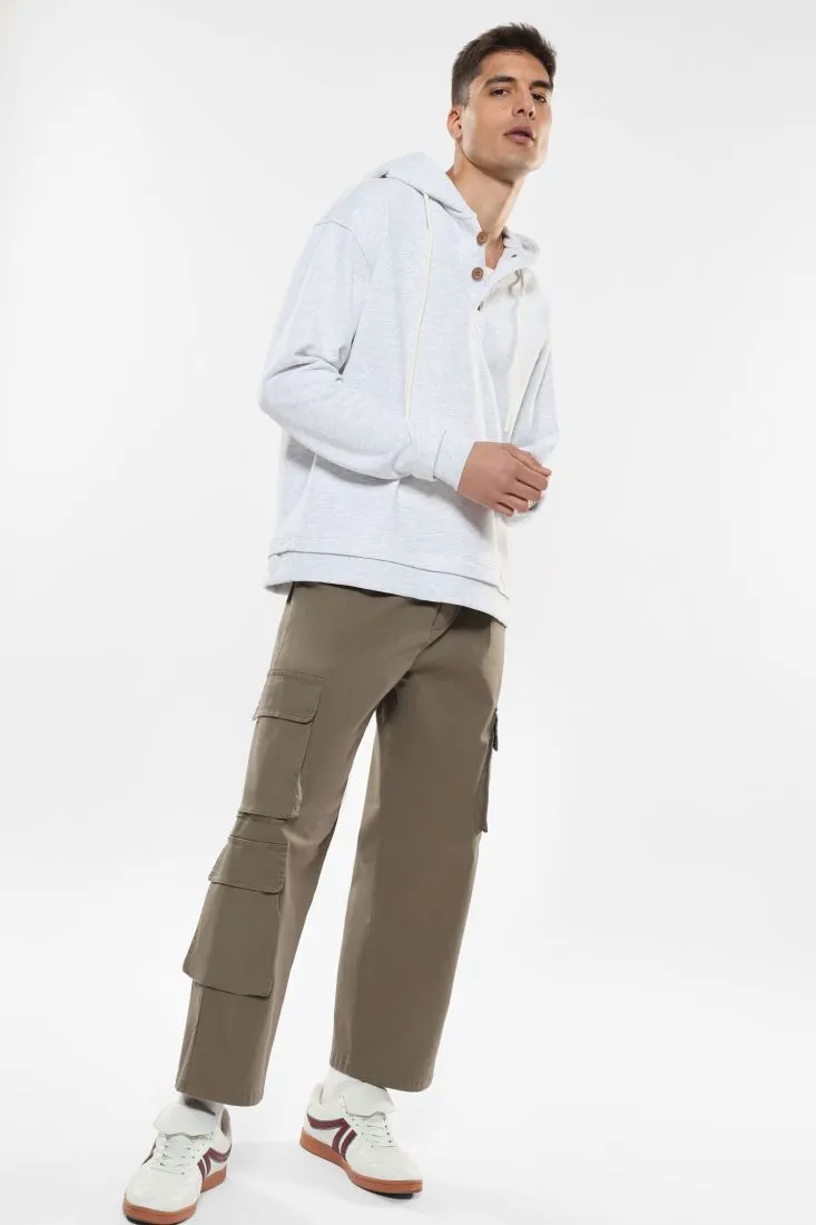 Felpa con cappuccio, coulisse e bottoni