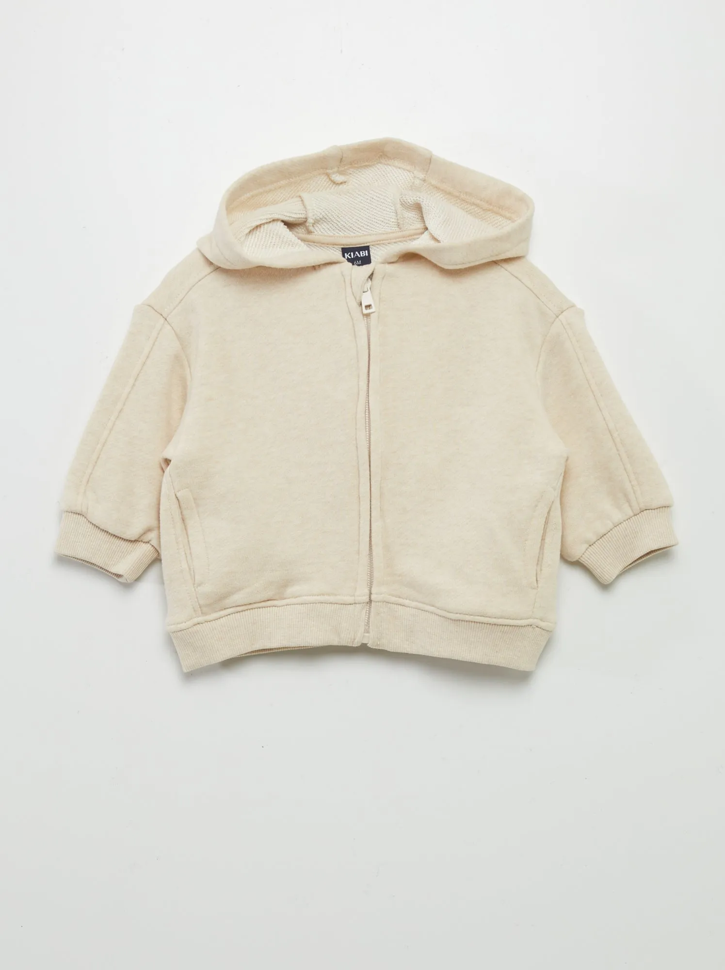 Felpa con zip e cappuccio - BEIGE