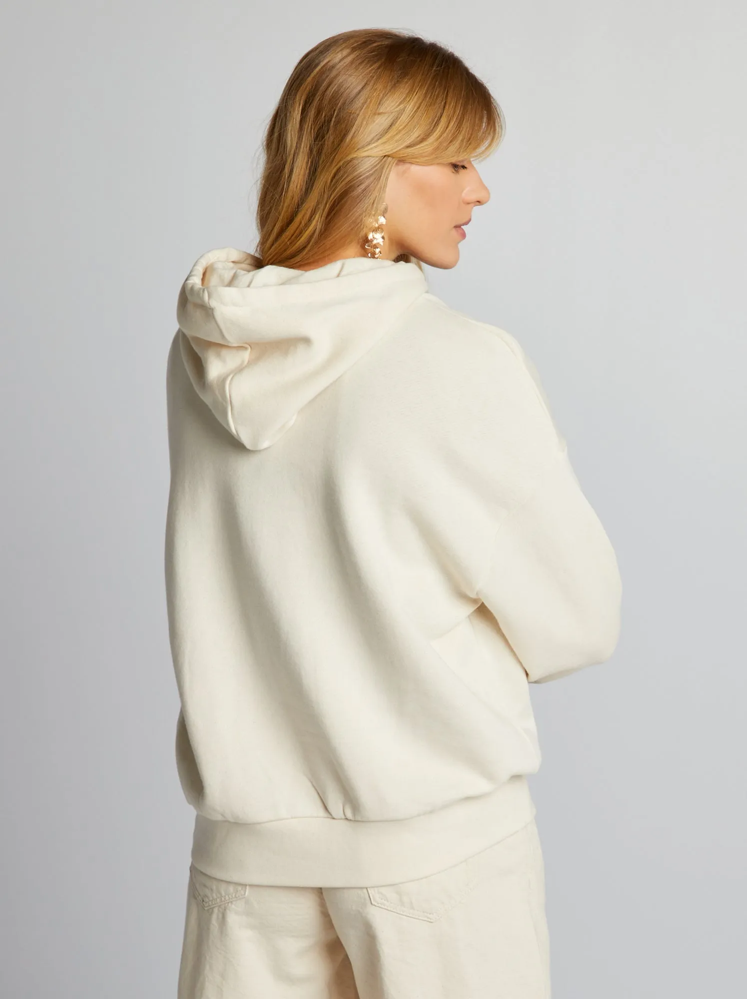 Felpa in tessuto felpato con cappuccio - BEIGE