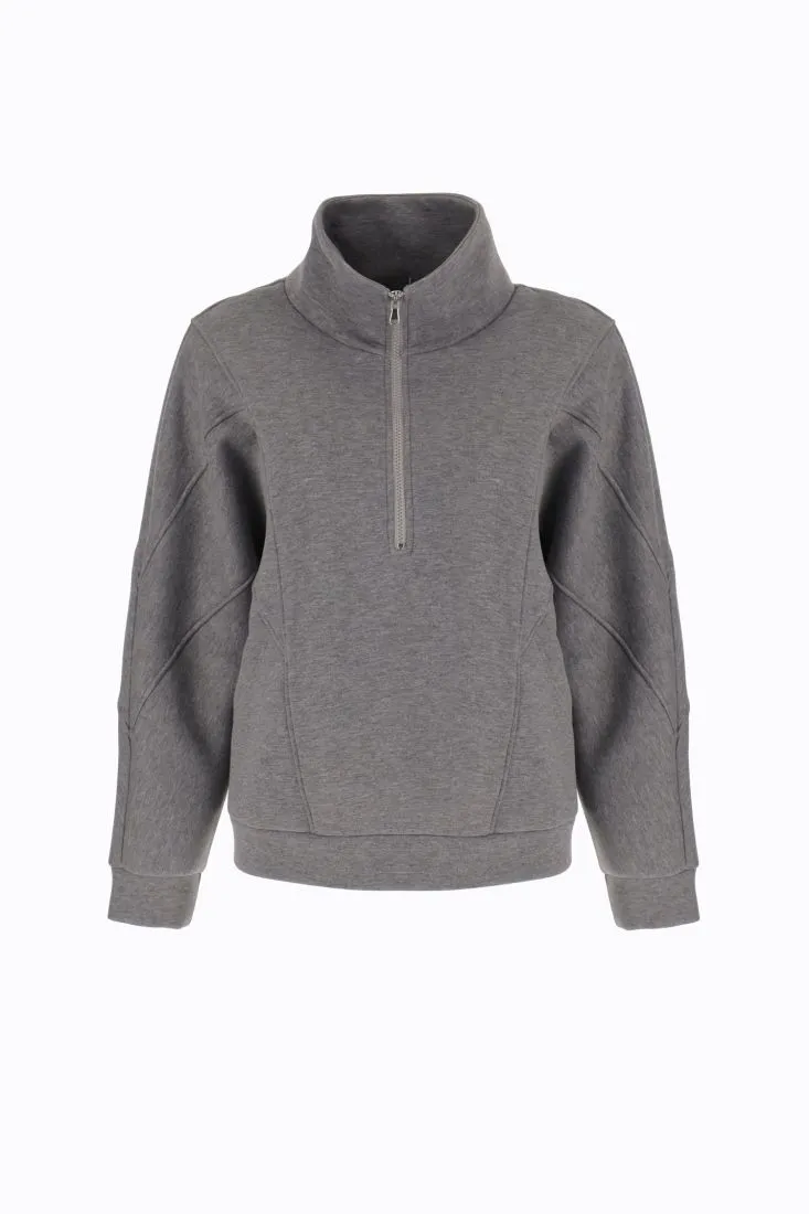 Felpa oversize monocolour con collo alto e zip