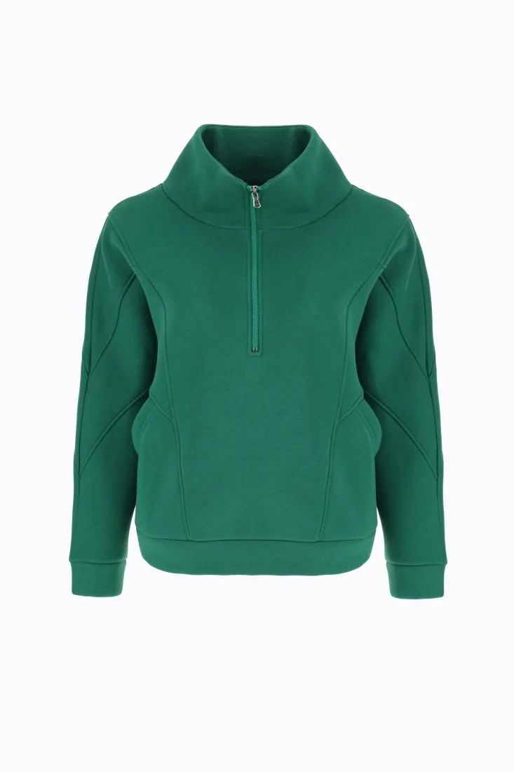 Felpa oversize monocolour con collo alto e zip