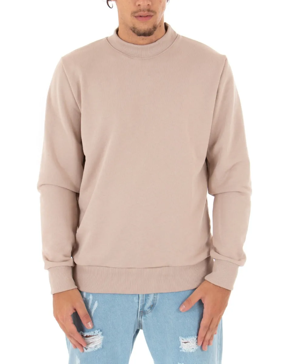 Felpa Uomo Girocollo Maglia Con Stampa Beige Regular Fit GIOSAL-F2819A