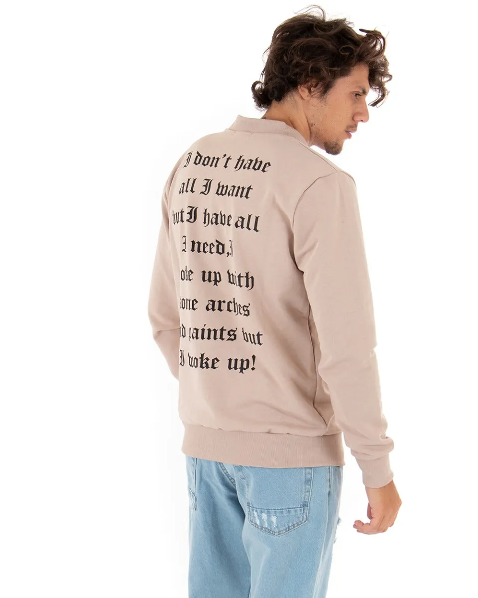 Felpa Uomo Girocollo Maglia Con Stampa Beige Regular Fit GIOSAL-F2819A