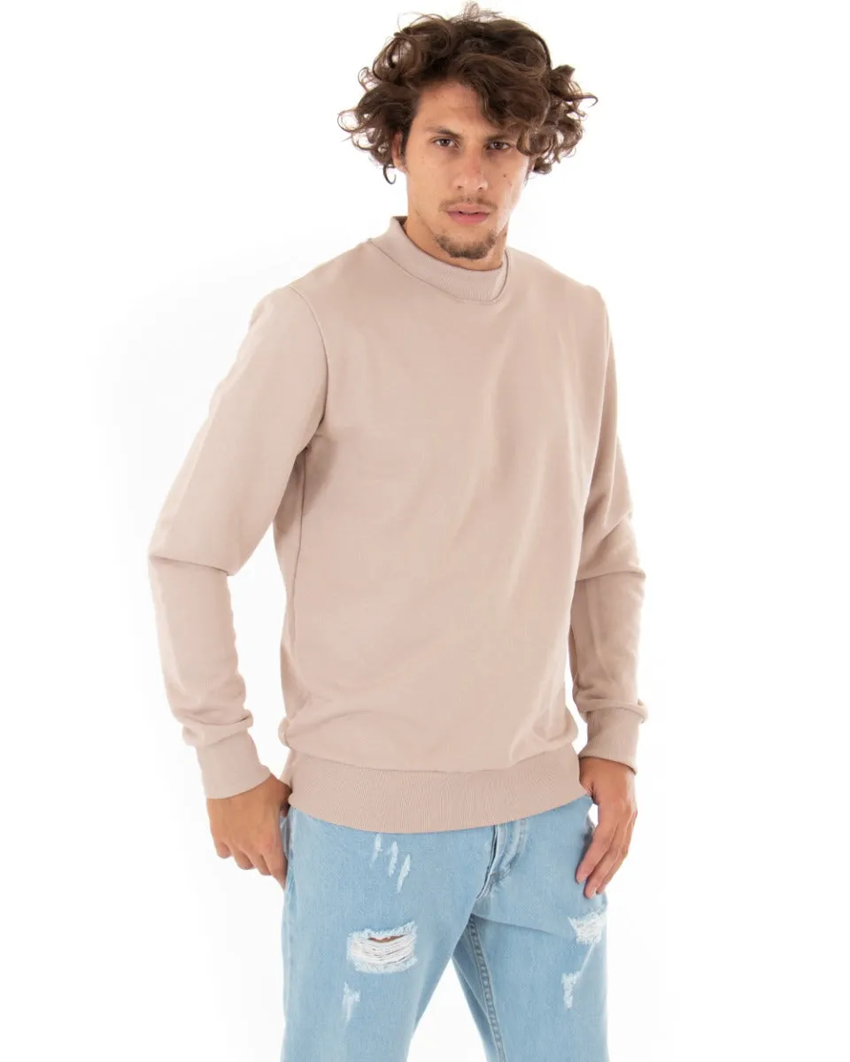 Felpa Uomo Girocollo Maglia Con Stampa Beige Regular Fit GIOSAL-F2819A