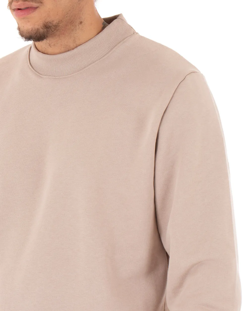 Felpa Uomo Girocollo Maglia Con Stampa Beige Regular Fit GIOSAL-F2819A