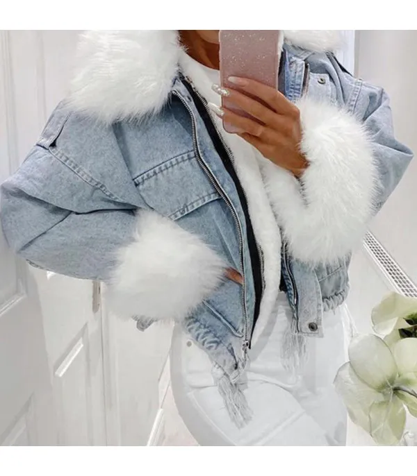 Giacca denim white and furry