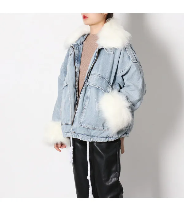Giacca denim white and furry