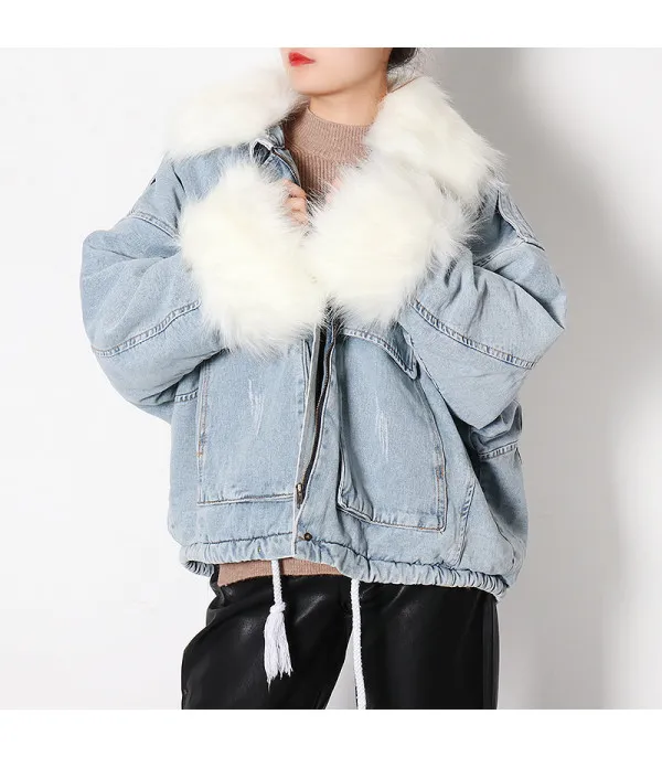 Giacca denim white and furry