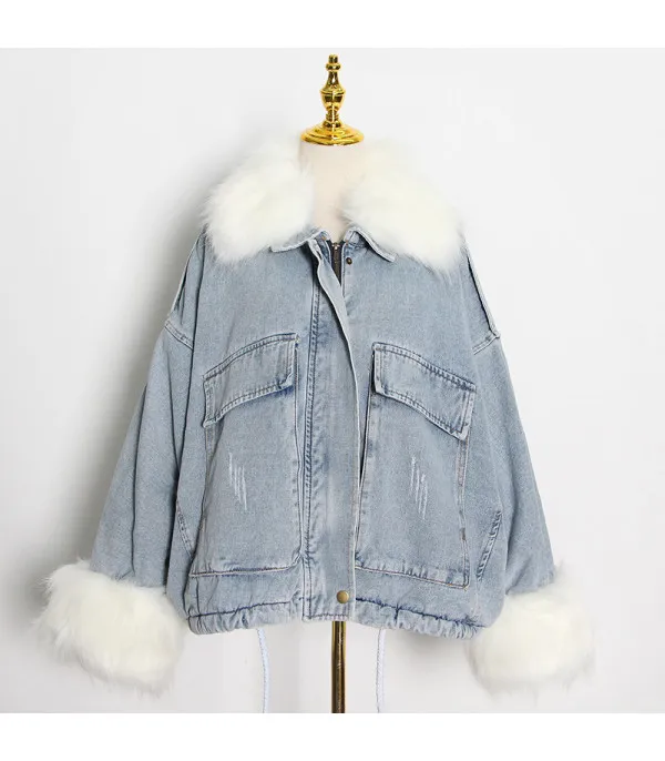 Giacca denim white and furry