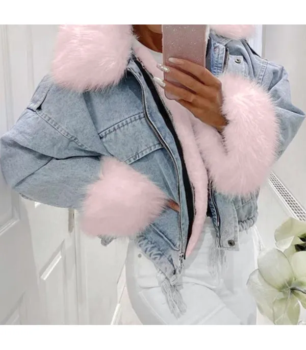 Giacca denim white and furry
