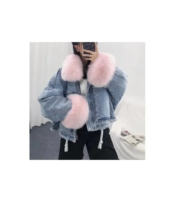 Giacca denim white and furry