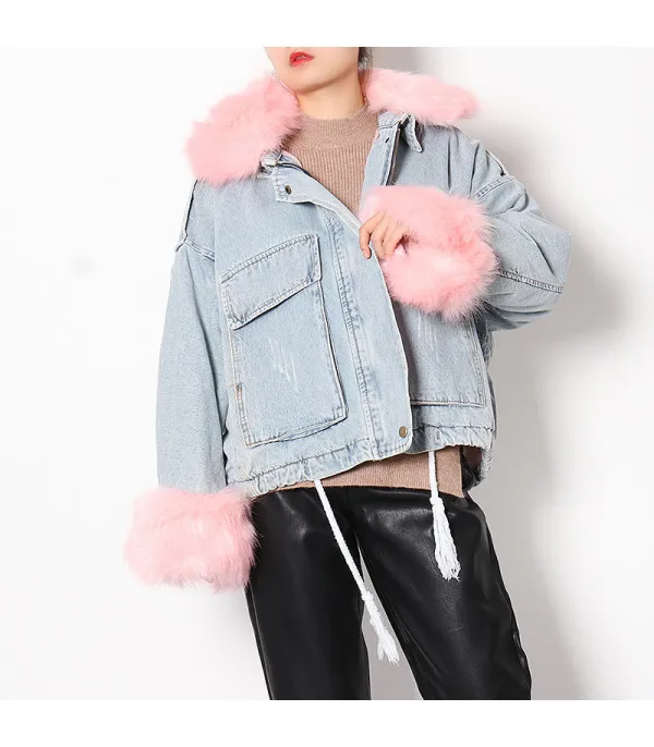 Giacca denim white and furry