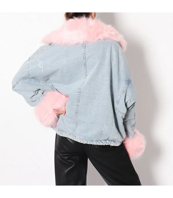 Giacca denim white and furry