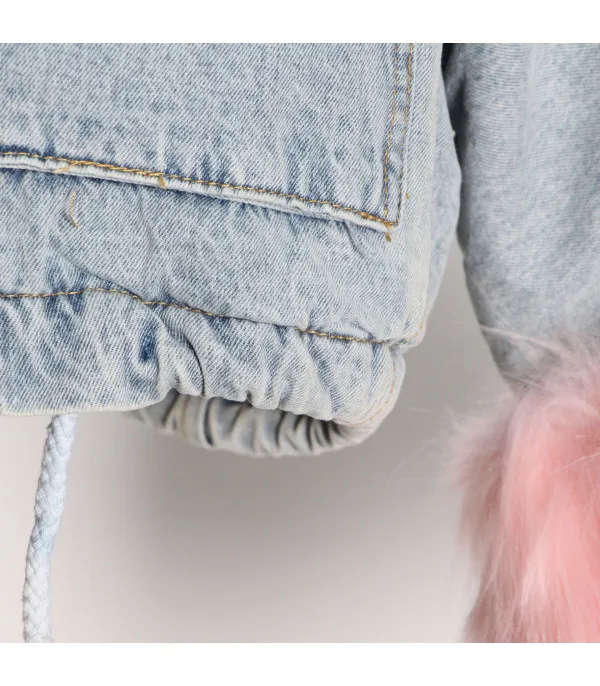 Giacca denim white and furry