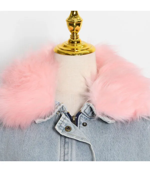 Giacca denim white and furry