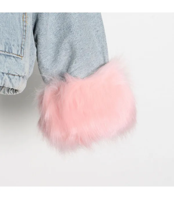 Giacca denim white and furry