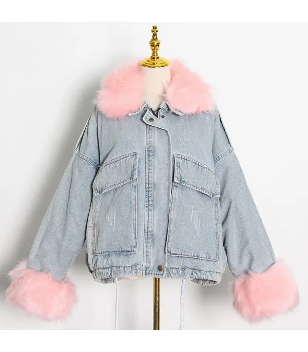 Giacca denim white and furry