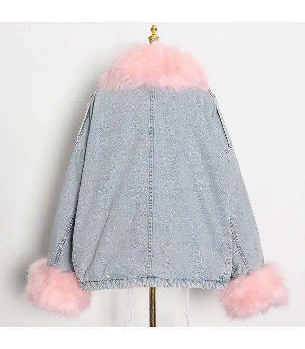 Giacca denim white and furry