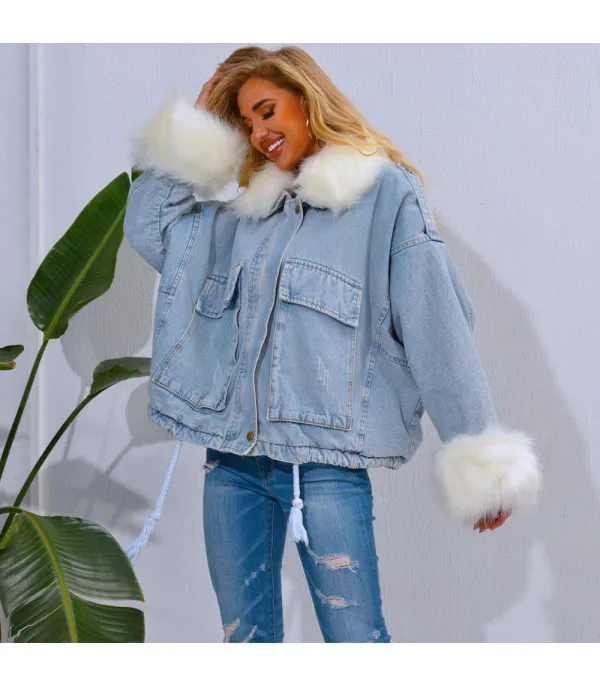 Giacca denim white and furry
