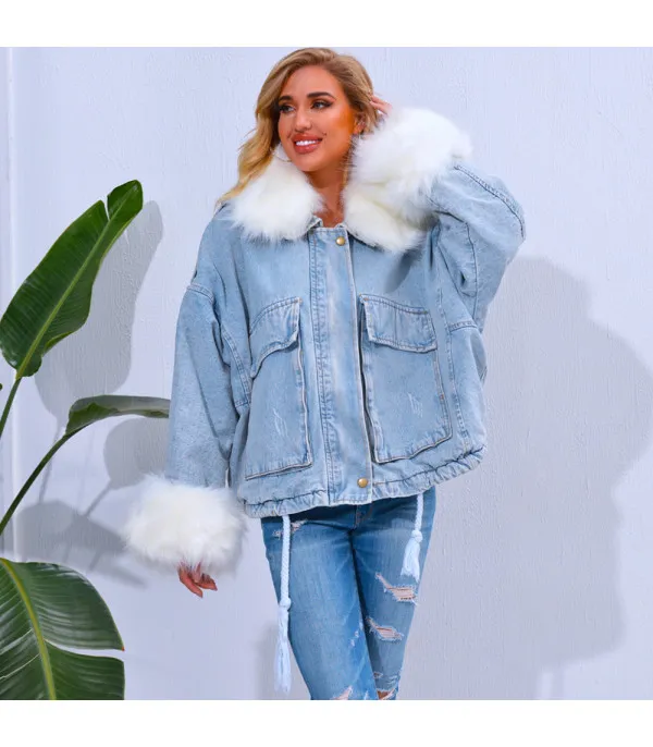 Giacca denim white and furry