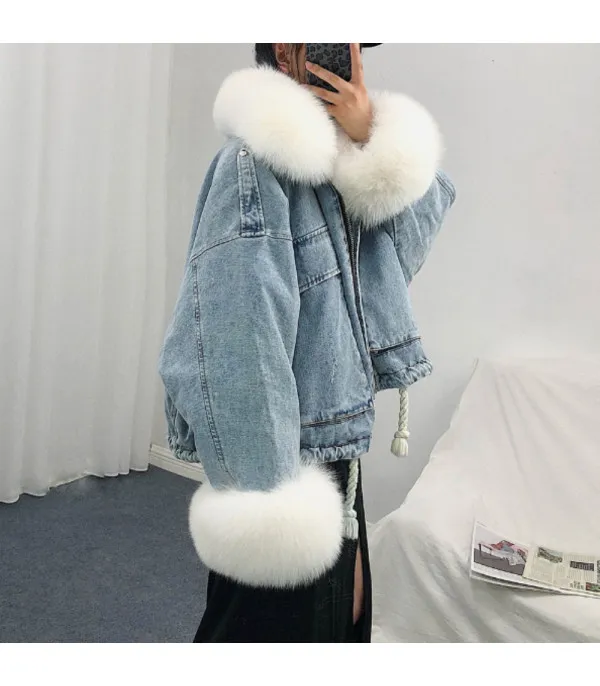 Giacca denim white and furry