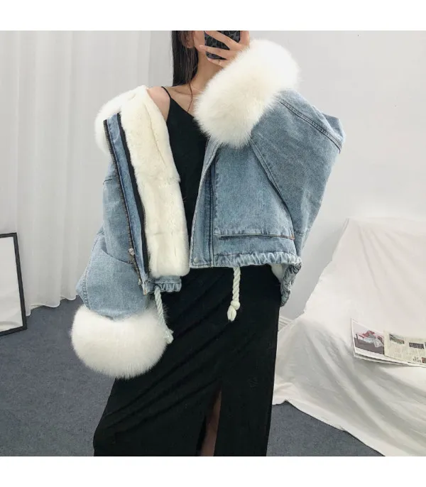 Giacca denim white and furry