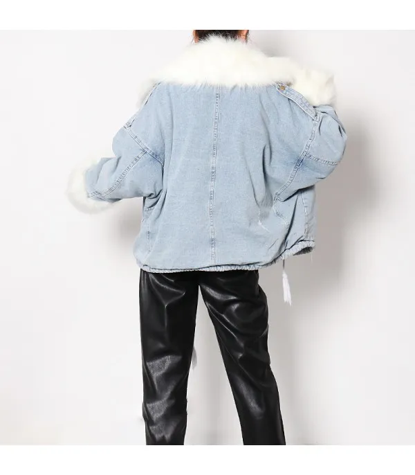 Giacca denim white and furry