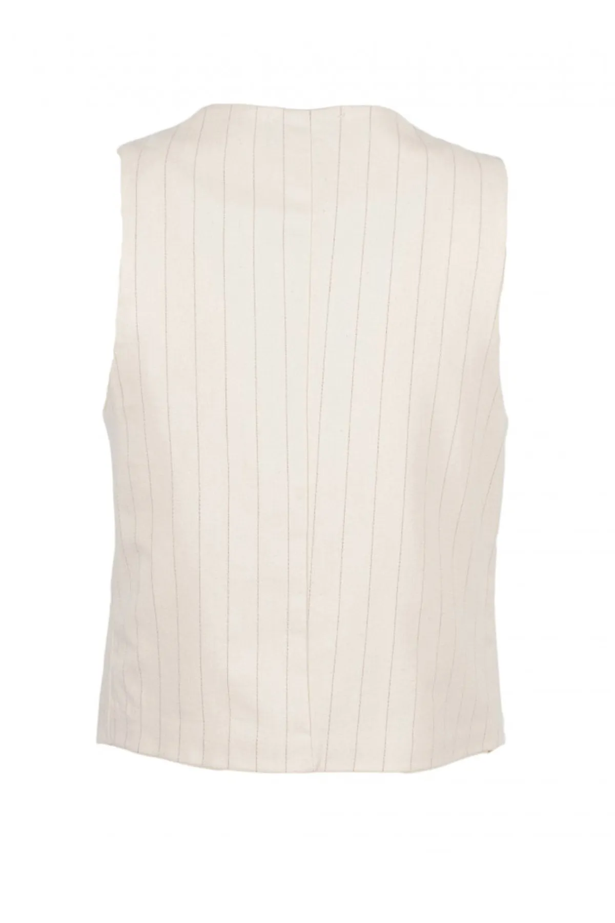 Gilet donna panciotto in cotone lino gessato finte tasche a filo e bottone effetto sughero