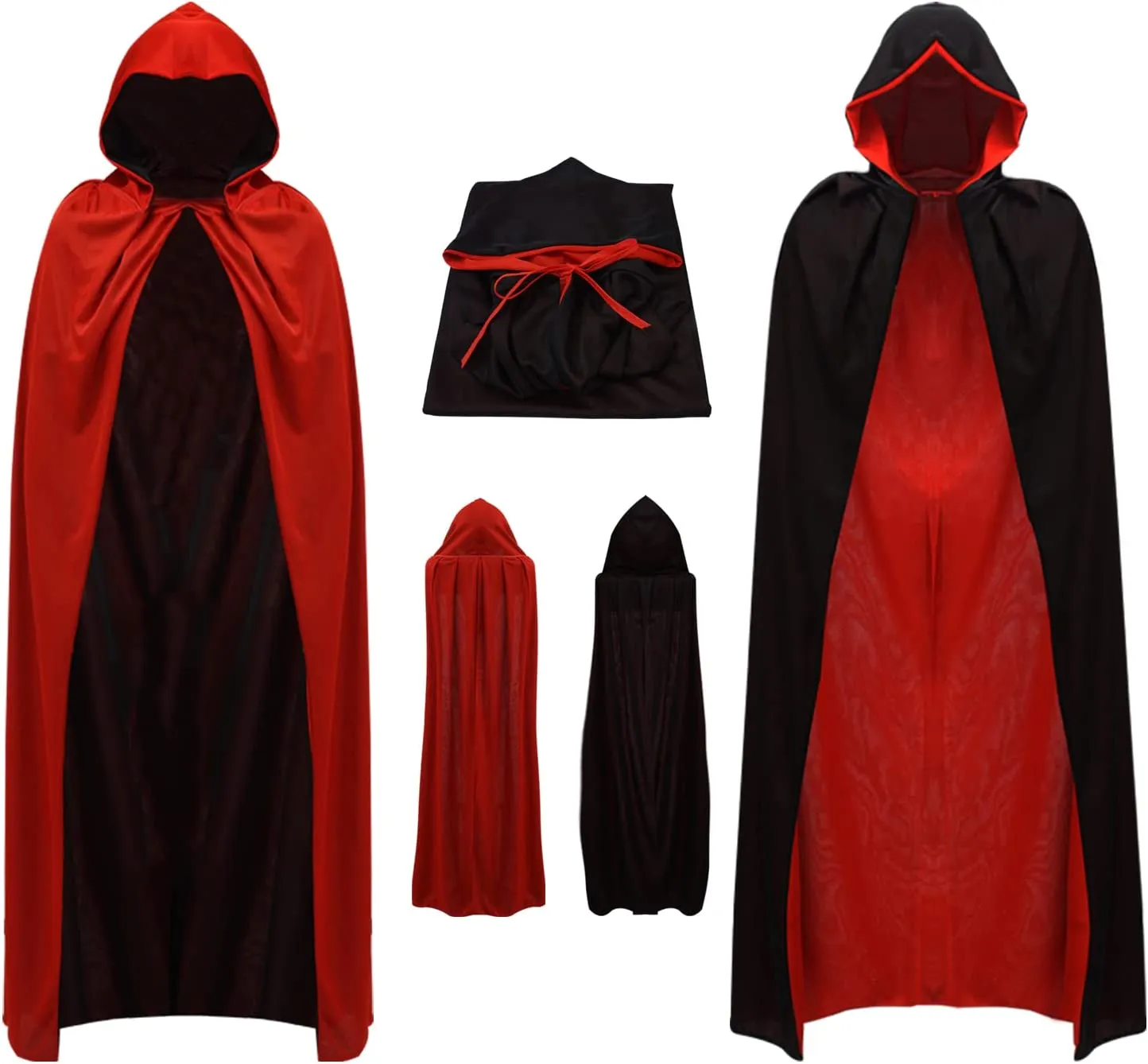 Halcyerdu Costumi Halloween, Mantello Cappuccio Nero con Guanti Scheletro,Scaldacollo Teschio,Falce Halloween,Halloween Costume 