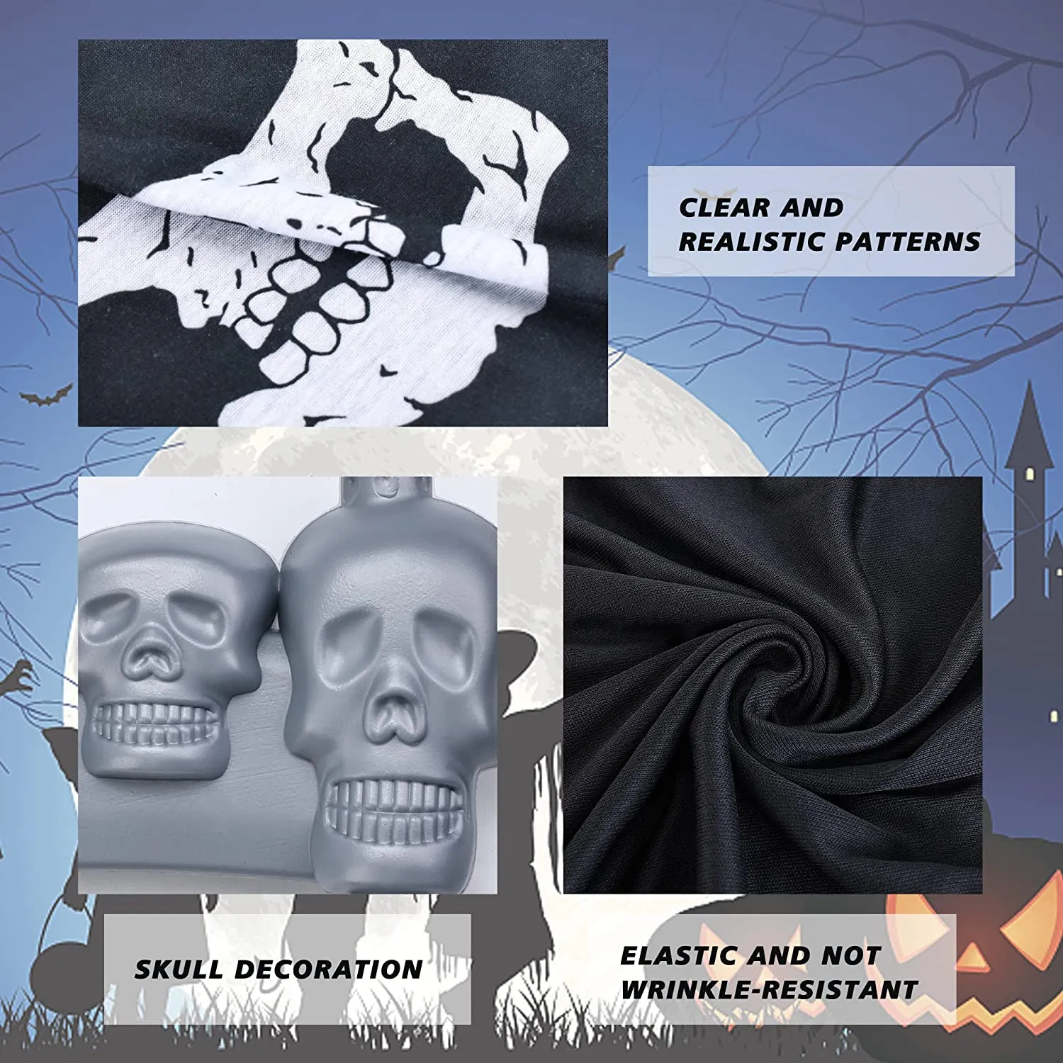 Halcyerdu Costumi Halloween, Mantello Cappuccio Nero con Guanti Scheletro,Scaldacollo Teschio,Falce Halloween,Halloween Costume 