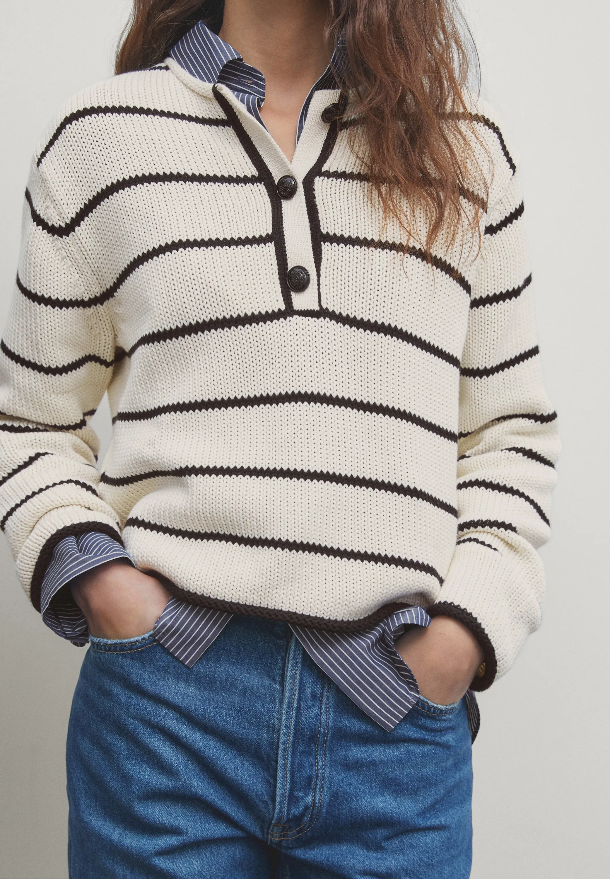 HENLEY NECK STRIPED - Maglione