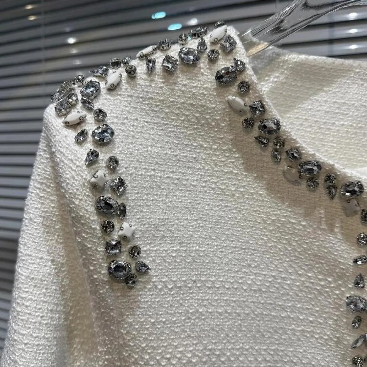 High Street Newest 2023 Fashion Designer Jacket Tops Giacca da donna in cotone con design a bordo vivo in struzzo con strass e p
