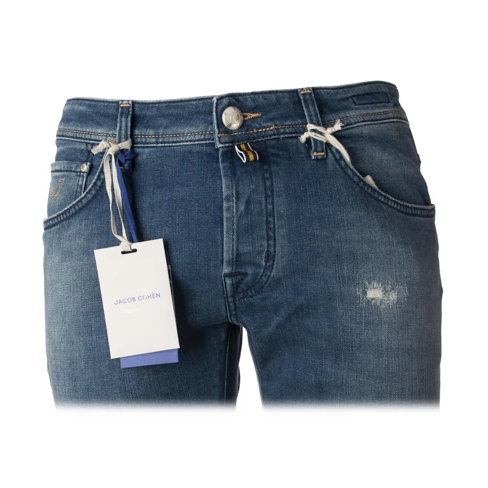 Jacob Cohën - Jeans 5 Tasche Slim Fit con Strappi - Denim Chiaro - Pantaloni - Made in Italy - Luxury Exclusive Collection