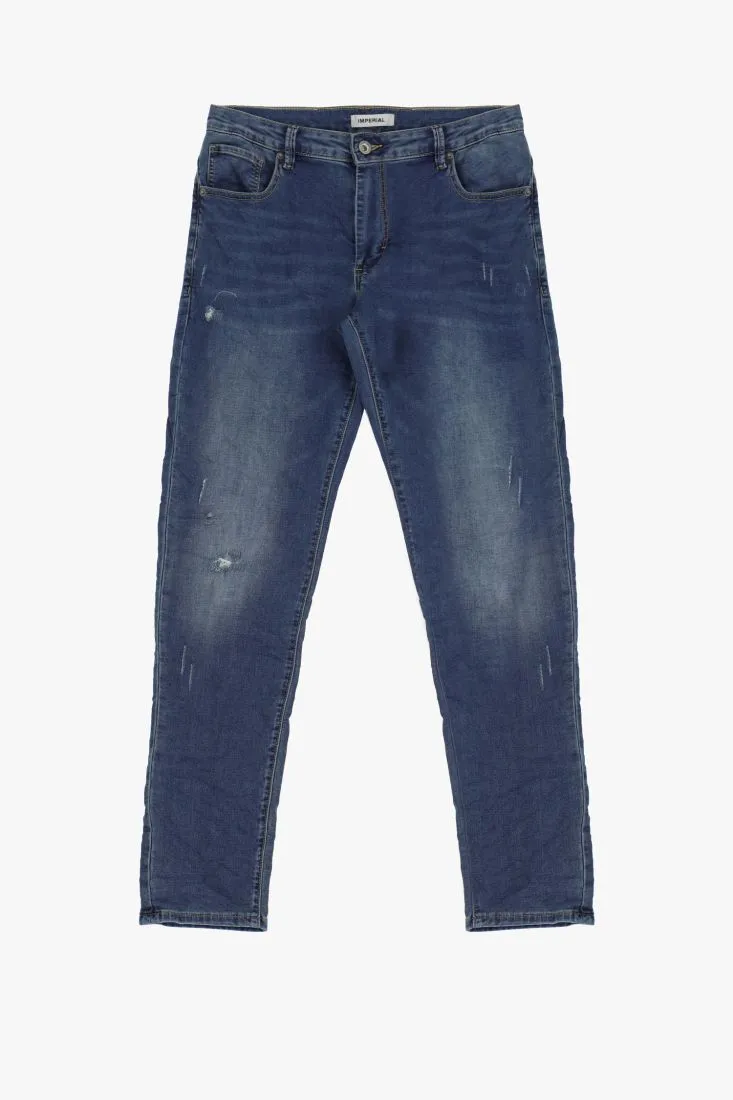 Jeans slim-fit effetto délavé con abrasioni