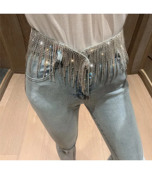 Jeans strassfringe belt