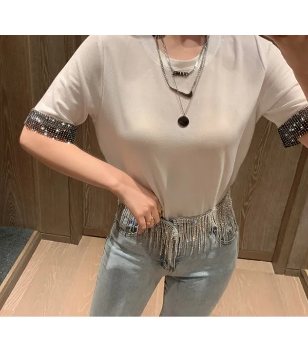 Jeans strassfringe belt