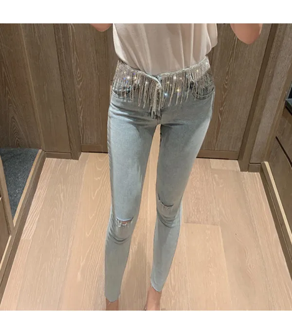 Jeans strassfringe belt