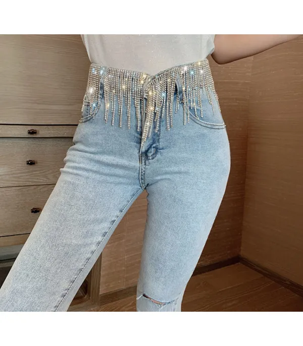 Jeans strassfringe belt