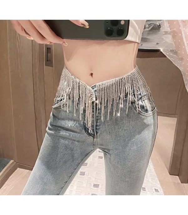 Jeans strassfringe belt